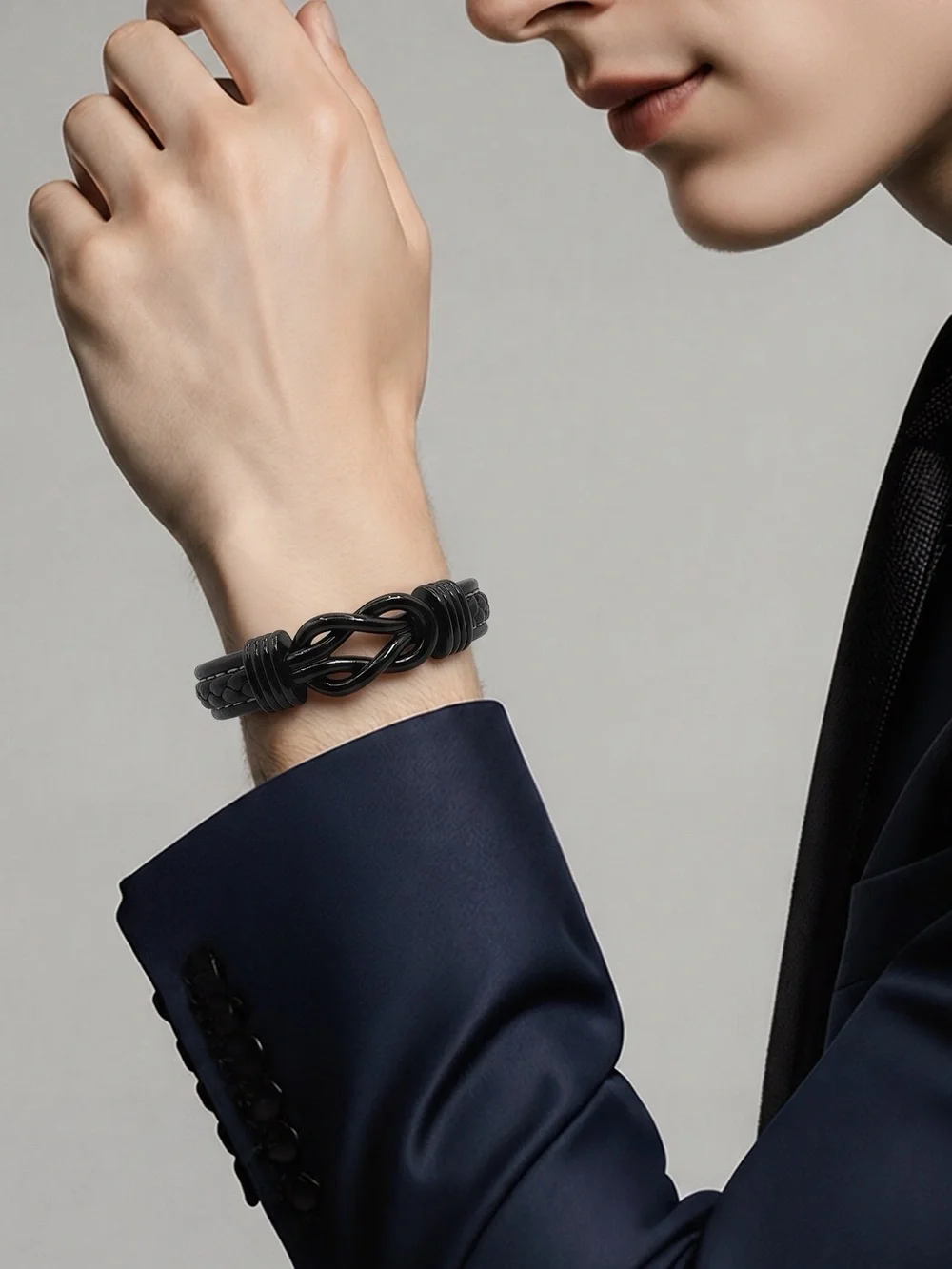 Men's Braided Leather Infinity Knot Bracelet 